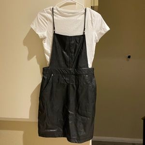 NWOT faux leather bib mini dress skirt overall